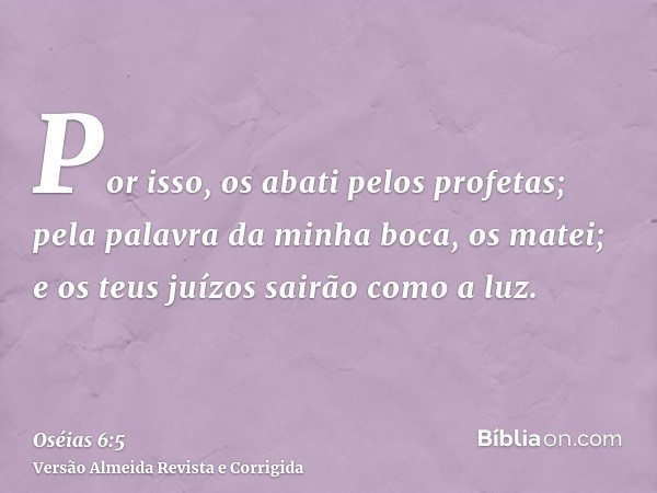 Por isso, os abati pelos profetas; pela palavra da minha boca, os matei; e os teus juízos sairão como a luz.