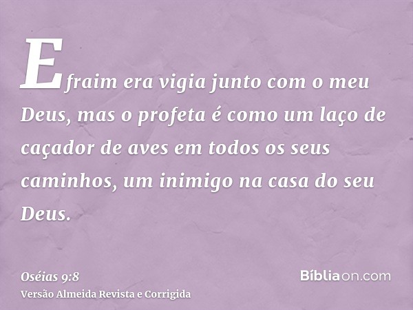 Efraim era vigia junto com o meu Deus, mas o profeta é como um laço de caçador de aves em todos os seus caminhos, um inimigo na casa do seu Deus.