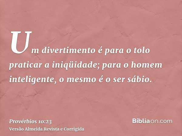 Um divertimento é para o tolo praticar a iniqüidade; para o homem inteligente, o mesmo é o ser sábio.