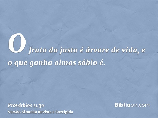 O fruto do justo é árvore de vida, e o que ganha almas sábio é.