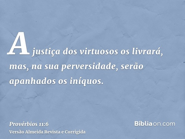 A justiça dos virtuosos os livrará, mas, na sua perversidade, serão apanhados os iníquos.