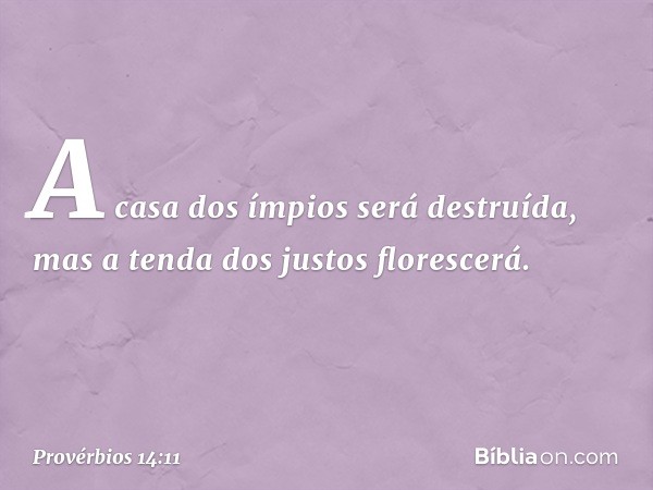 A casa dos ímpios será destruída,
mas a tenda dos justos florescerá. -- Provérbios 14:11