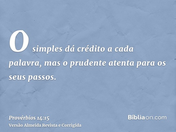 O simples dá crédito a cada palavra, mas o prudente atenta para os seus passos.