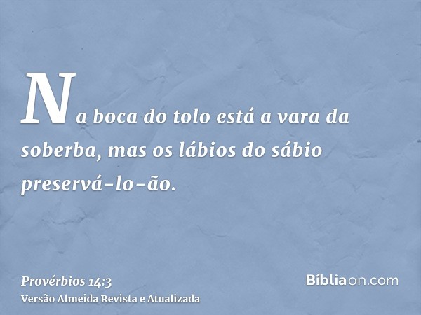 Na boca do tolo está a vara da soberba, mas os lábios do sábio preservá-lo-ão.