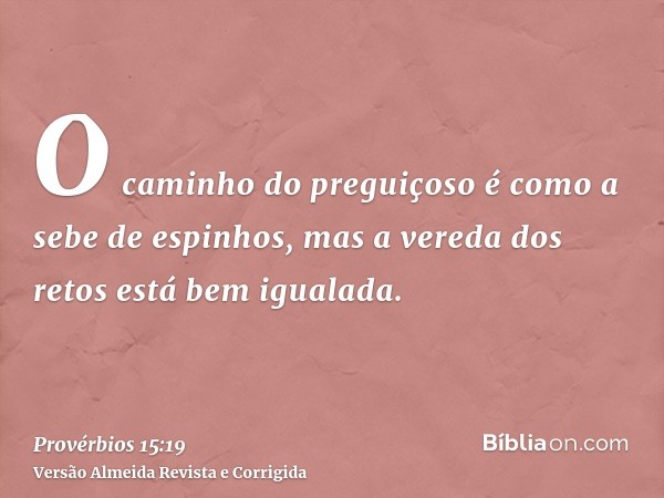 O caminho do preguiçoso é como a sebe de espinhos, mas a vereda dos retos está bem igualada.