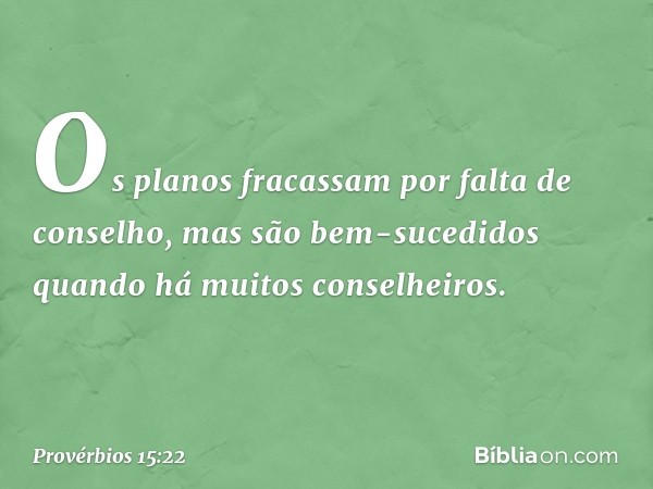 Os planos fracassam
por falta de conselho,
mas são bem-sucedidos
quando há muitos conselheiros. -- Provérbios 15:22