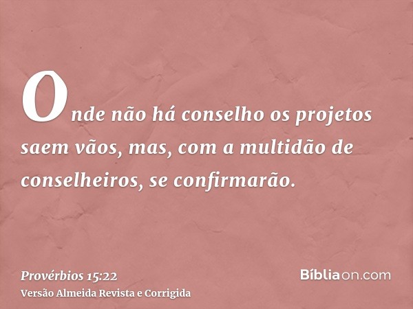 Onde não há conselho os projetos saem vãos, mas, com a multidão de conselheiros, se confirmarão.