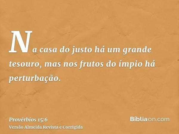 Na casa do justo há um grande tesouro, mas nos frutos do ímpio há perturbação.