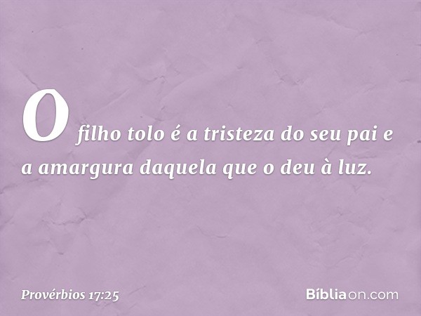 O filho tolo é a tristeza do seu pai
e a amargura daquela que o deu à luz. -- Provérbios 17:25