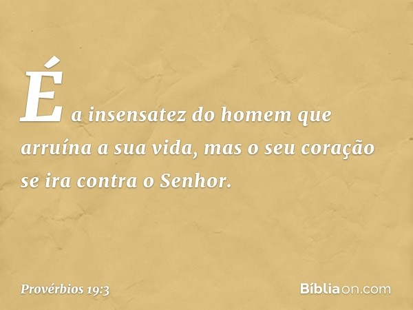 É a insensatez do homem
que arruína a sua vida,
mas o seu coração se ira contra o Senhor. -- Provérbios 19:3