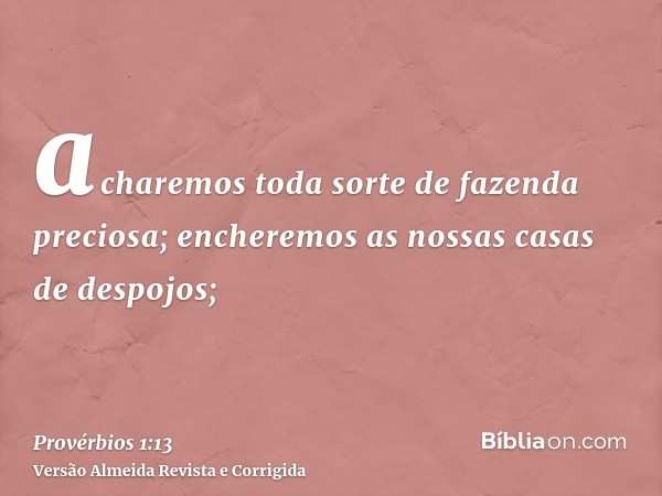 acharemos toda sorte de fazenda preciosa; encheremos as nossas casas de despojos;