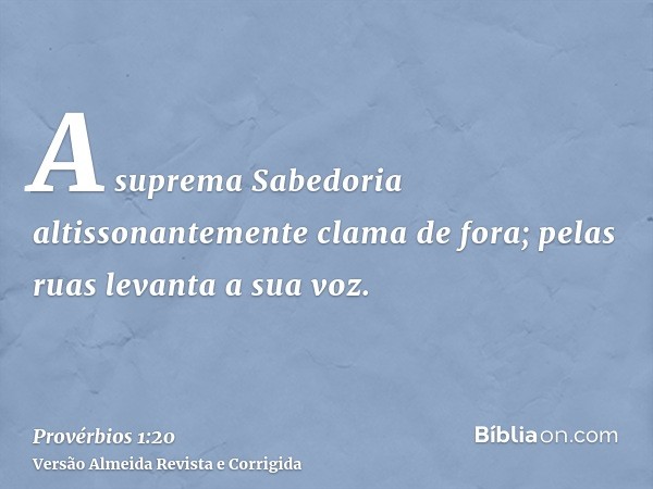 A suprema Sabedoria altissonantemente clama de fora; pelas ruas levanta a sua voz.