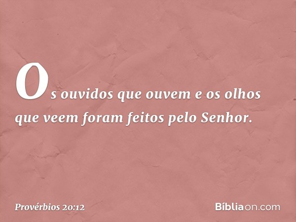 Os ouvidos que ouvem
e os olhos que veem
foram feitos pelo Senhor. -- Provérbios 20:12