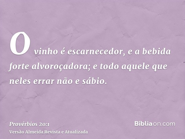 O vinho é escarnecedor, e a bebida forte alvoroçadora; e todo aquele que neles errar não e sábio.