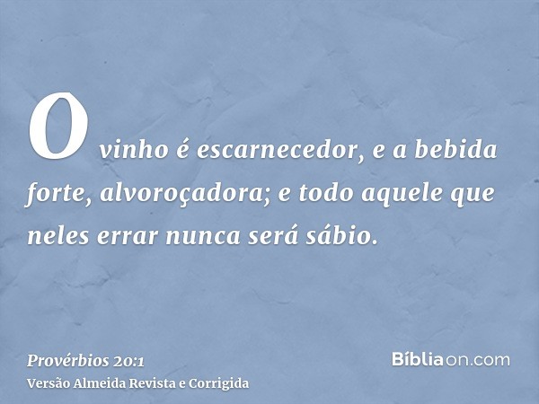 O vinho é escarnecedor, e a bebida forte, alvoroçadora; e todo aquele que neles errar nunca será sábio.