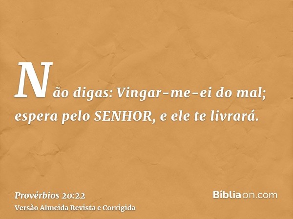 Não digas: Vingar-me-ei do mal; espera pelo SENHOR, e ele te livrará.