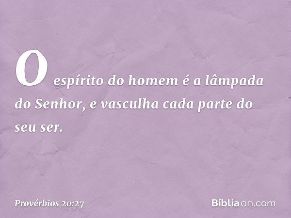 O espírito do homem
é a lâmpada do Senhor,
e vasculha cada parte do seu ser. -- Provérbios 20:27