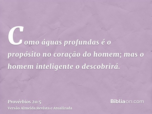 Como águas profundas é o propósito no coração do homem; mas o homem inteligente o descobrirá.