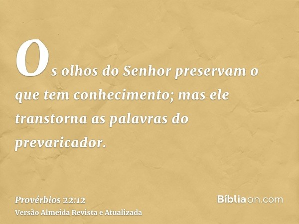 Os olhos do Senhor preservam o que tem conhecimento; mas ele transtorna as palavras do prevaricador.