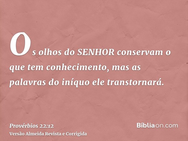 Os olhos do SENHOR conservam o que tem conhecimento, mas as palavras do iníquo ele transtornará.