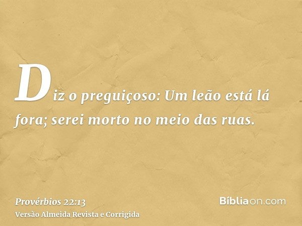 Diz o preguiçoso: Um leão está lá fora; serei morto no meio das ruas.