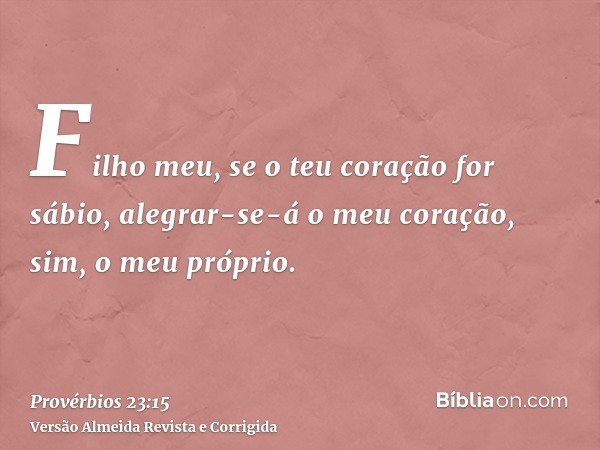 Filho meu, se o teu coração for sábio, alegrar-se-á o meu coração, sim, o meu próprio.