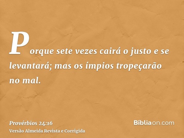 Porque sete vezes cairá o justo e se levantará; mas os ímpios tropeçarão no mal.