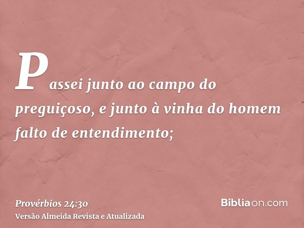 Passei junto ao campo do preguiçoso, e junto à vinha do homem falto de entendimento;