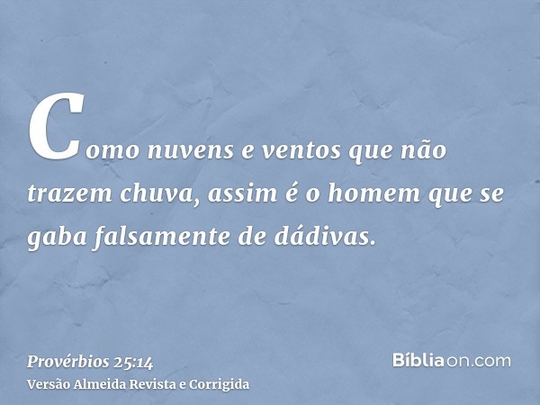 Como nuvens e ventos que não trazem chuva, assim é o homem que se gaba falsamente de dádivas.