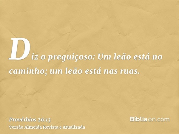 Diz o preguiçoso: Um leão está no caminho; um leão está nas ruas.