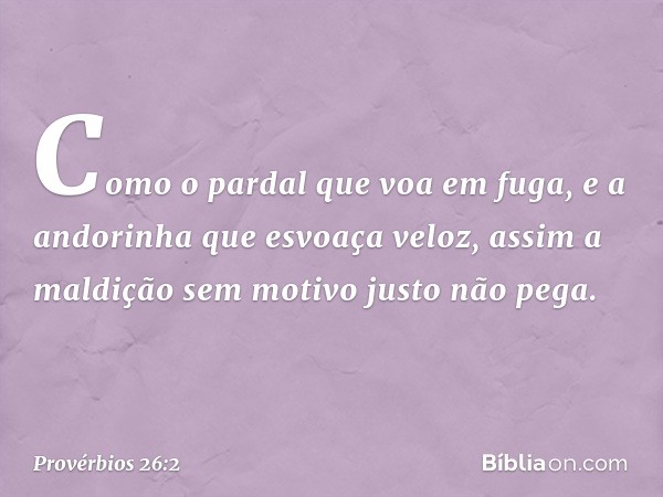 Como o pardal que voa em fuga,
e a andorinha que esvoaça veloz,
assim a maldição sem motivo justo
não pega. -- Provérbios 26:2