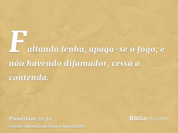 Faltando lenha, apaga-se o fogo; e não havendo difamador, cessa a contenda.