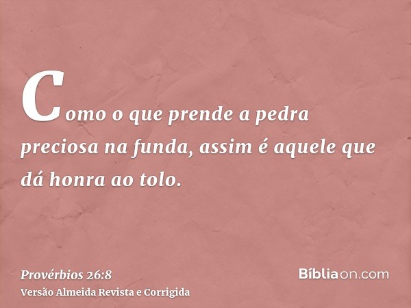 Como o que prende a pedra preciosa na funda, assim é aquele que dá honra ao tolo.