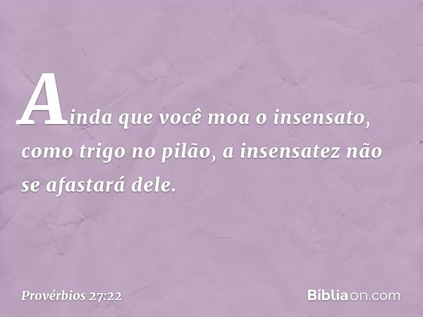 Ainda que você moa o insensato,
como trigo no pilão,
a insensatez não se afastará dele. -- Provérbios 27:22