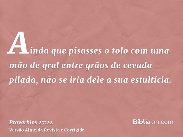 Ainda que pisasses o tolo com uma mão de gral entre grãos de cevada pilada, não se iria dele a sua estultícia.