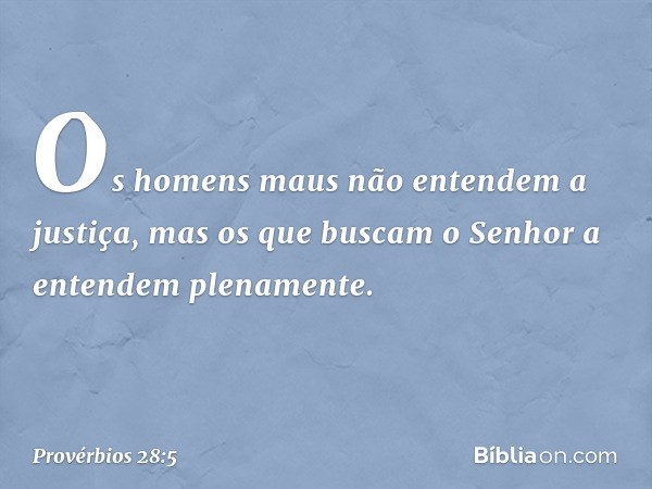 Os homens maus
não entendem a justiça,
mas os que buscam o Senhor
a entendem plenamente. -- Provérbios 28:5