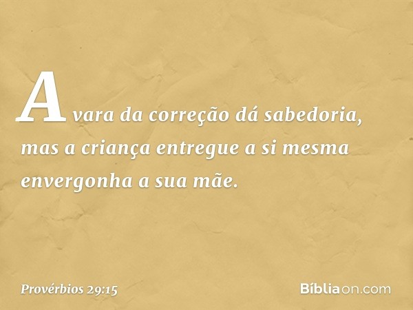 A vara da correção dá sabedoria,
mas a criança entregue a si mesma
envergonha a sua mãe. -- Provérbios 29:15