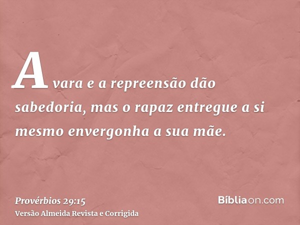 A vara e a repreensão dão sabedoria, mas o rapaz entregue a si mesmo envergonha a sua mãe.