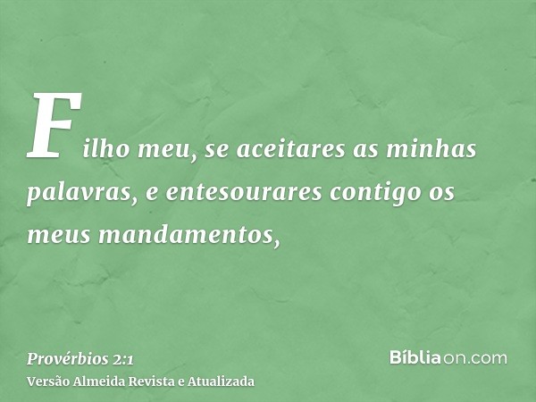 Filho meu, se aceitares as minhas palavras, e entesourares contigo os meus mandamentos,