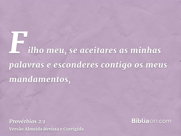 Filho meu, se aceitares as minhas palavras e esconderes contigo os meus mandamentos,