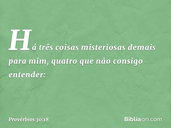 "Há três coisas
misteriosas demais para mim,
quatro que não consigo entender: -- Provérbios 30:18