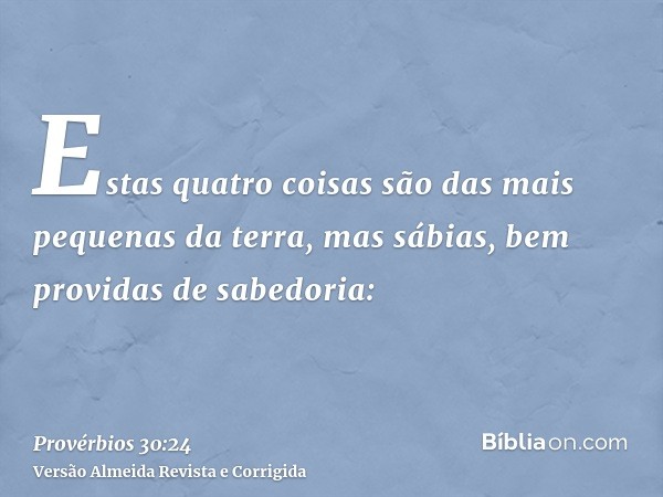 Estas quatro coisas são das mais pequenas da terra, mas sábias, bem providas de sabedoria: