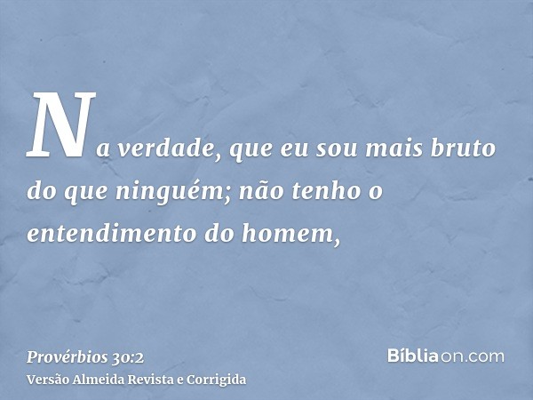 Na verdade, que eu sou mais bruto do que ninguém; não tenho o entendimento do homem,