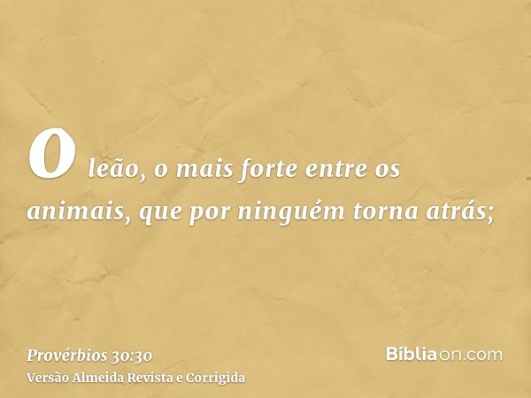 o leão, o mais forte entre os animais, que por ninguém torna atrás;