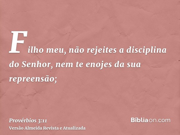 Filho meu, não rejeites a disciplina do Senhor, nem te enojes da sua repreensão;