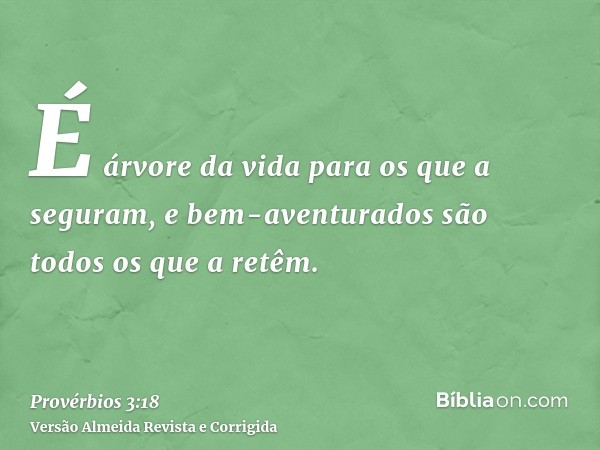 É árvore da vida para os que a seguram, e bem-aventurados são todos os que a retêm.
