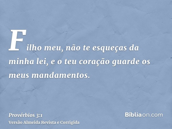 Filho meu, não te esqueças da minha lei, e o teu coração guarde os meus mandamentos.