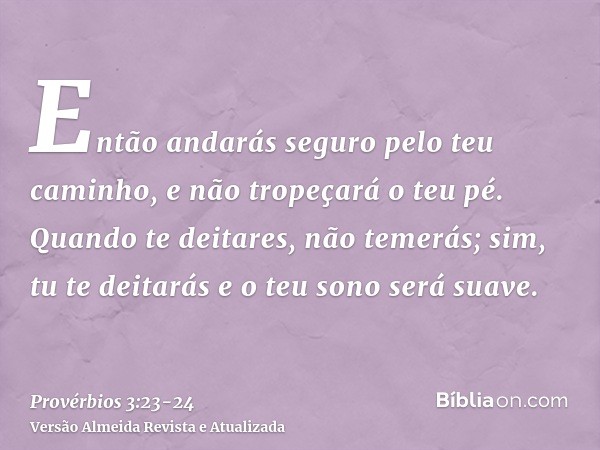 Então andarás seguro pelo teu caminho, e não tropeçará o teu pé.Quando te deitares, não temerás; sim, tu te deitarás e o teu sono será suave.