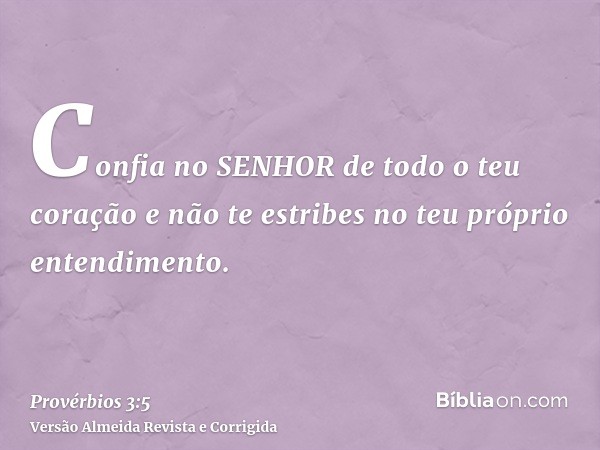 Confia no SENHOR de todo o teu coração e não te estribes no teu próprio entendimento.