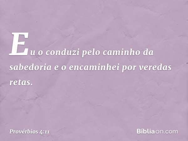 Eu o conduzi pelo caminho da sabedoria
e o encaminhei por veredas retas. -- Provérbios 4:11